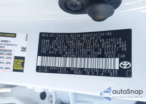 2025 Toyota Corolla Le from USA, damaged, VIN 5YFB4MDE3SP359202